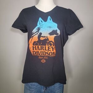 Harley Davidson Women's Black Wolf Born Free Tshirt, Size Medium